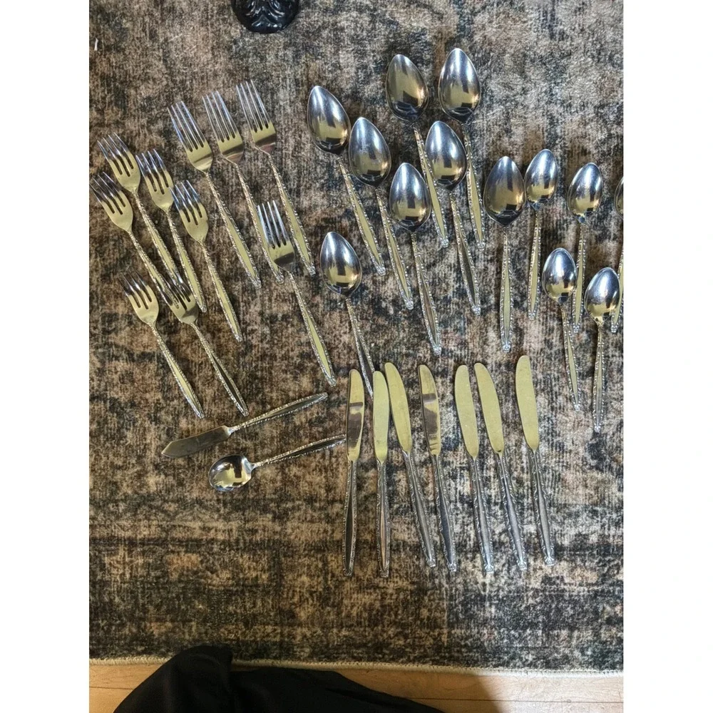 Vintage Ornate Scroll Japan Stainless Flatware Set 37pc Silver Silverware